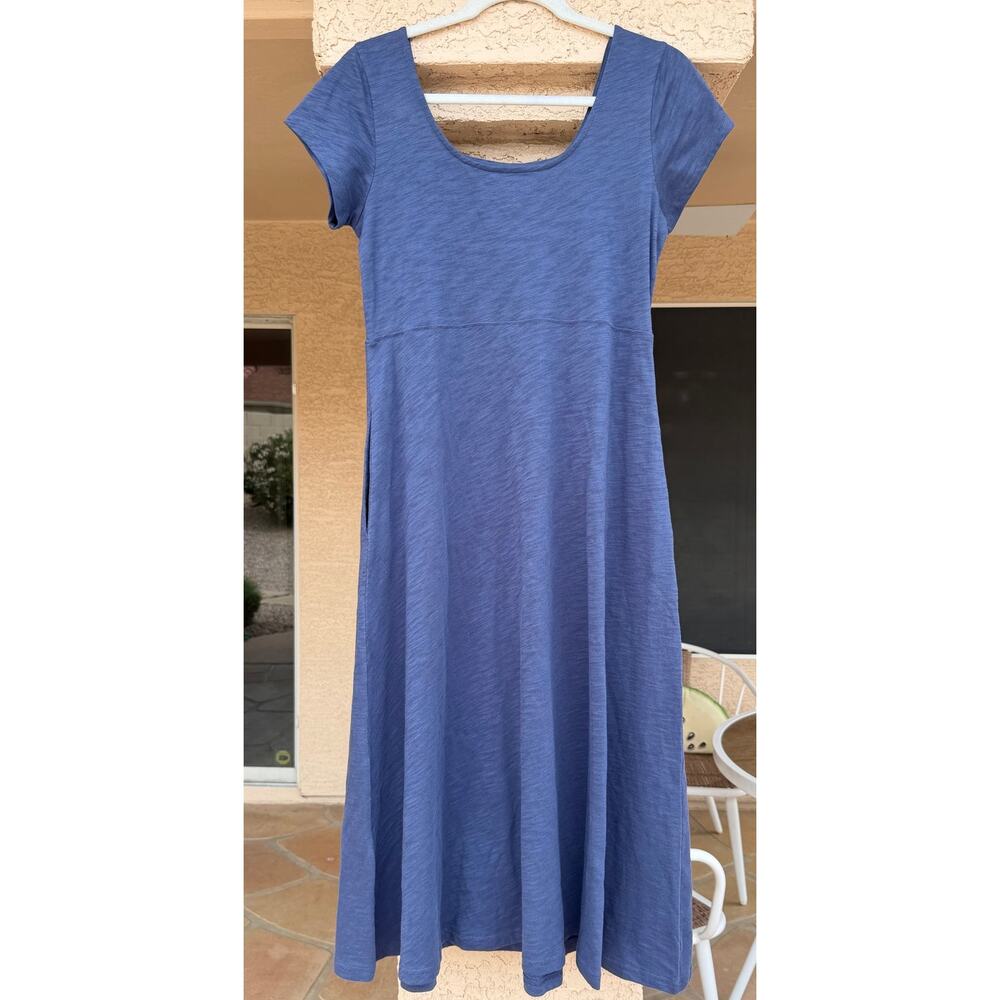escape by Habitat SS Midi Cafe Dress Blue Flowy Peruvian Cotton size Small